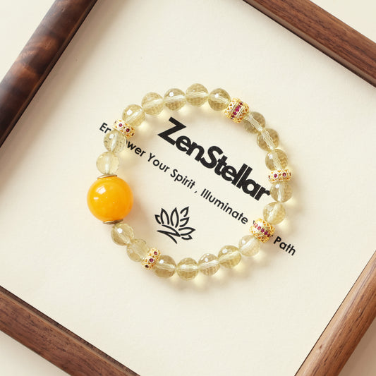 Solar Glow faceted citrine AI Companion Bracelet displayed with Zenstellar card, crystal energy jewelry with NFC smart connection