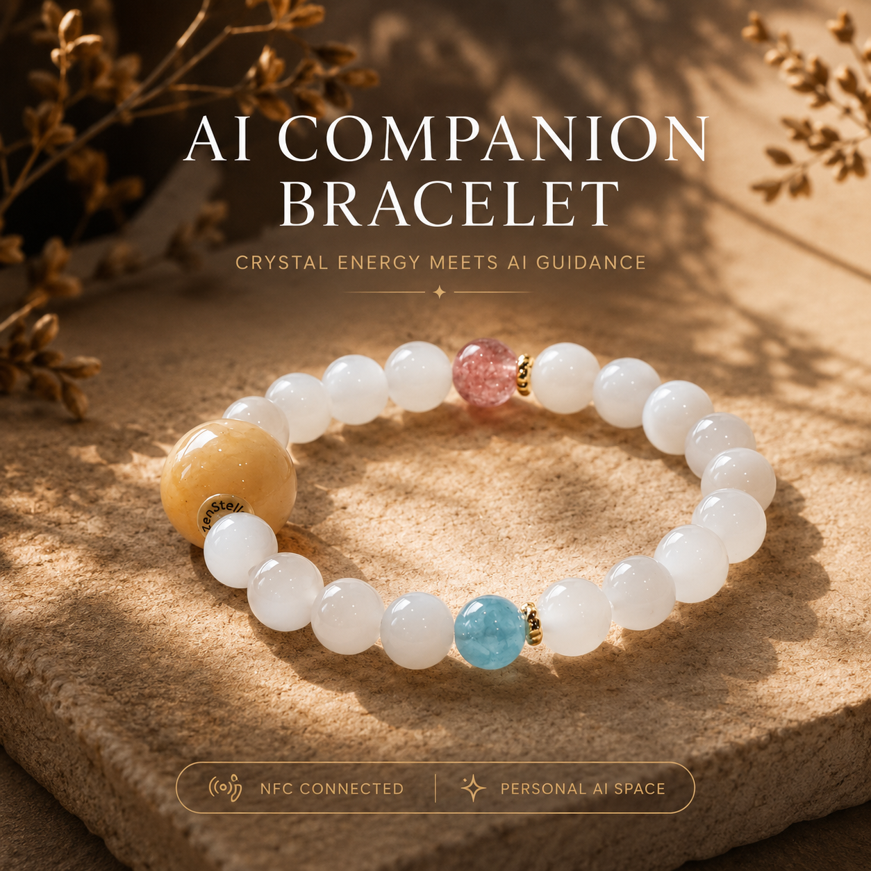 Lunar Bliss White Moonstone serenity crystal bracelet with AI companion experience