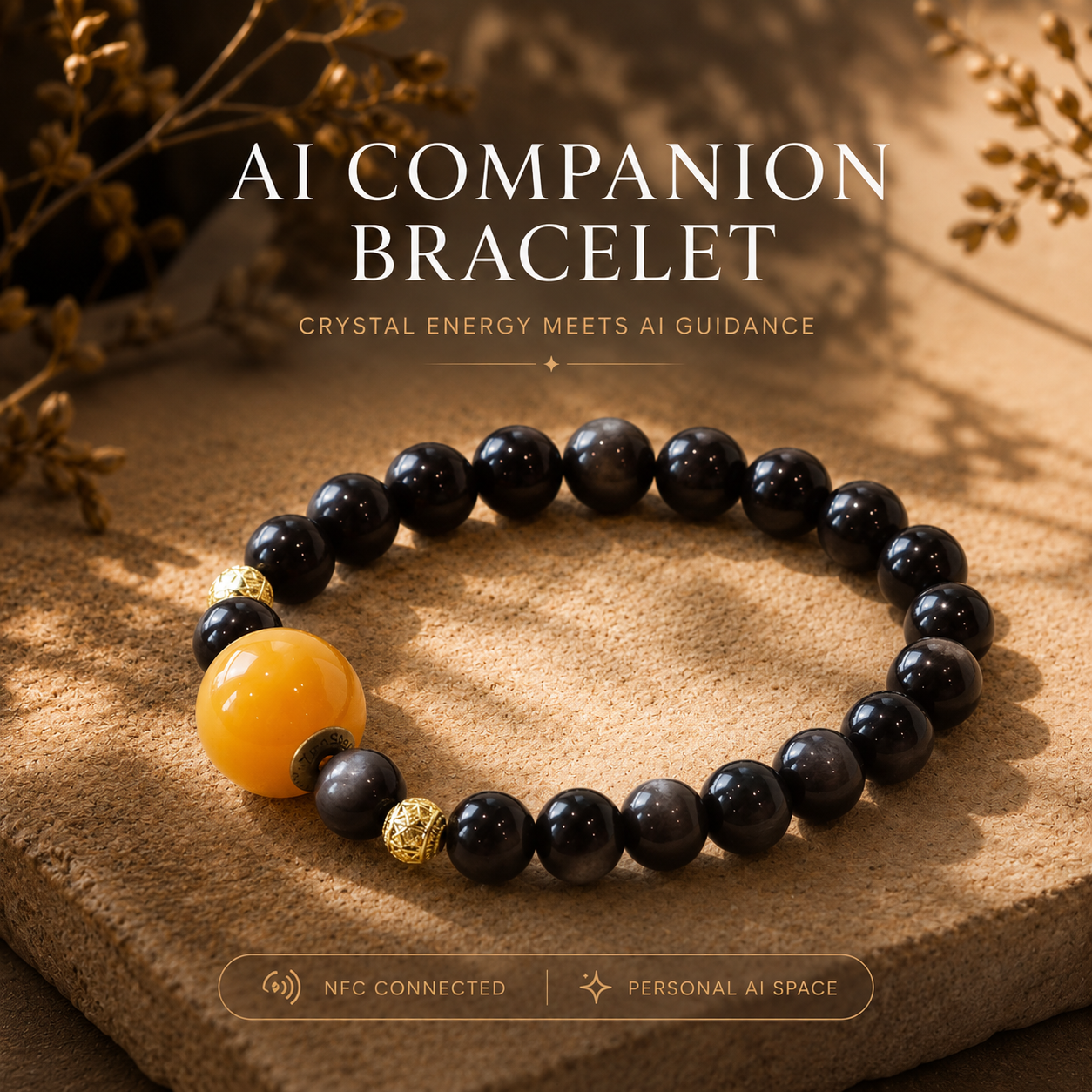 Starry Shield Silver Obsidian protection crystal bracelet with AI companion experience