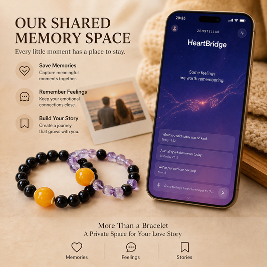 Dusk Whisper AI couple bracelet shared memory space feature for saving meaningful moments and emotional connections