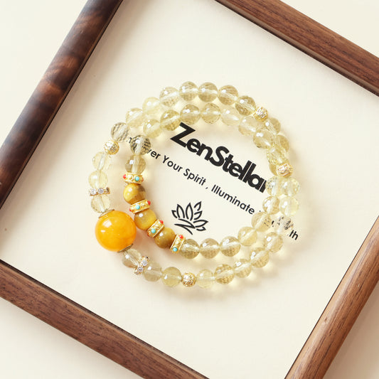Golden Horizon AI Companion Bracelet presented in Zenstellar gift packaging with faceted citrine and golden tiger eye gemstones