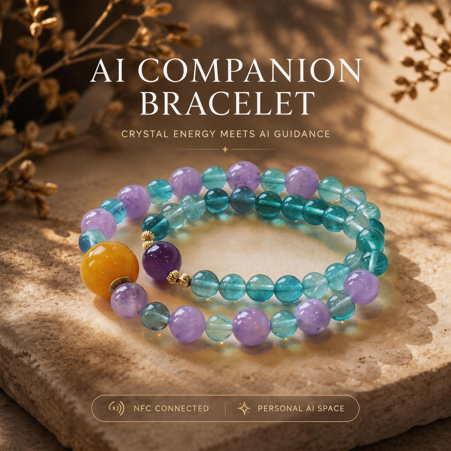 Crystal Veil Fluorite Amethyst clarity crystal bracelet with AI companion experience