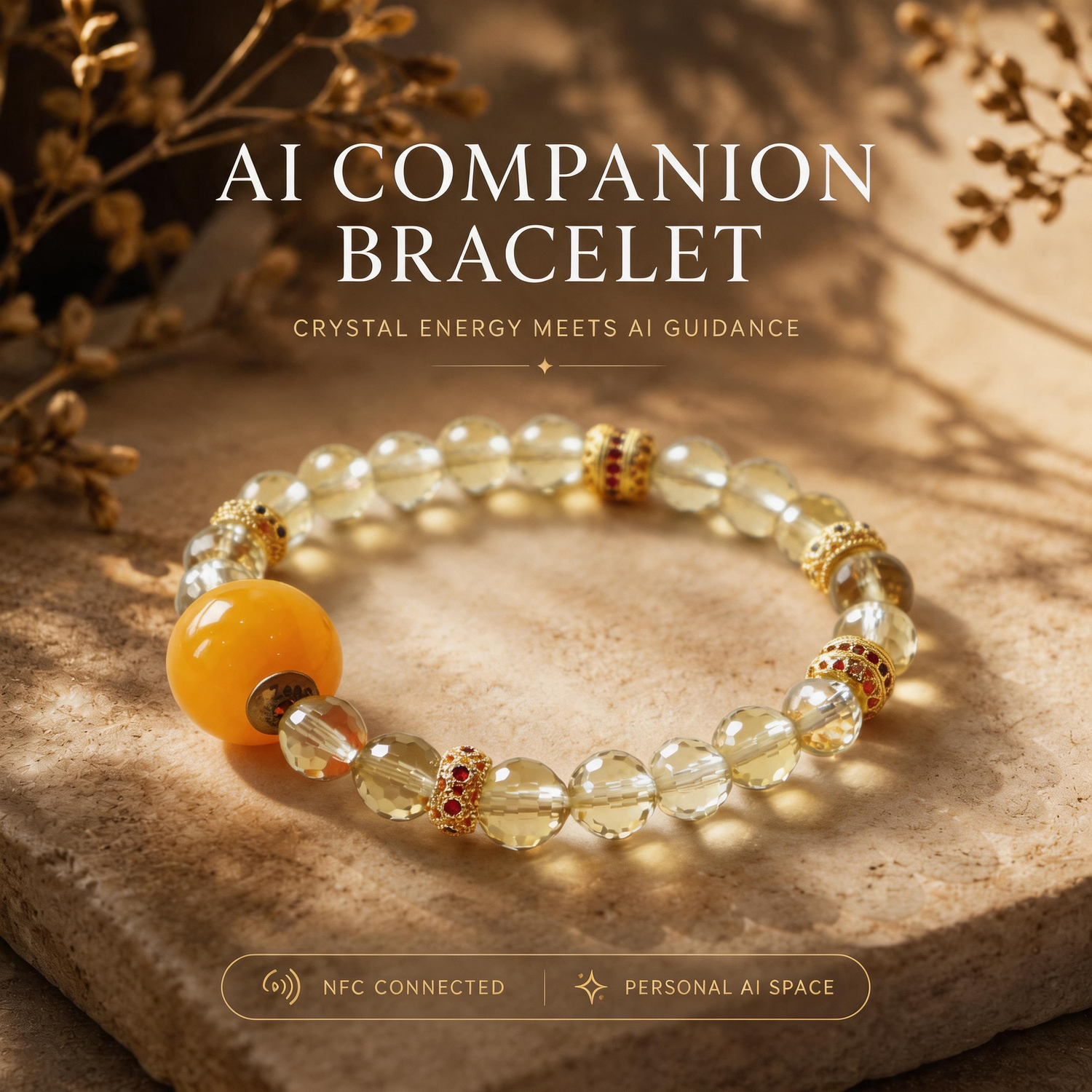 Solar Glow faceted Citrine abundance crystal bracelet with AI companion experience