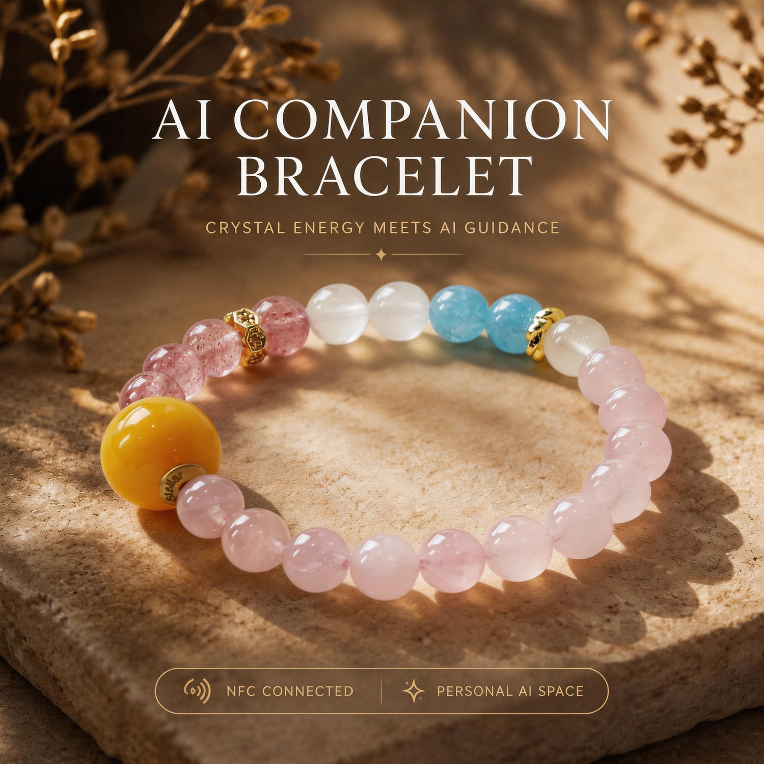 Rose Dream Rose Quartz love crystal bracelet with AI companion experience