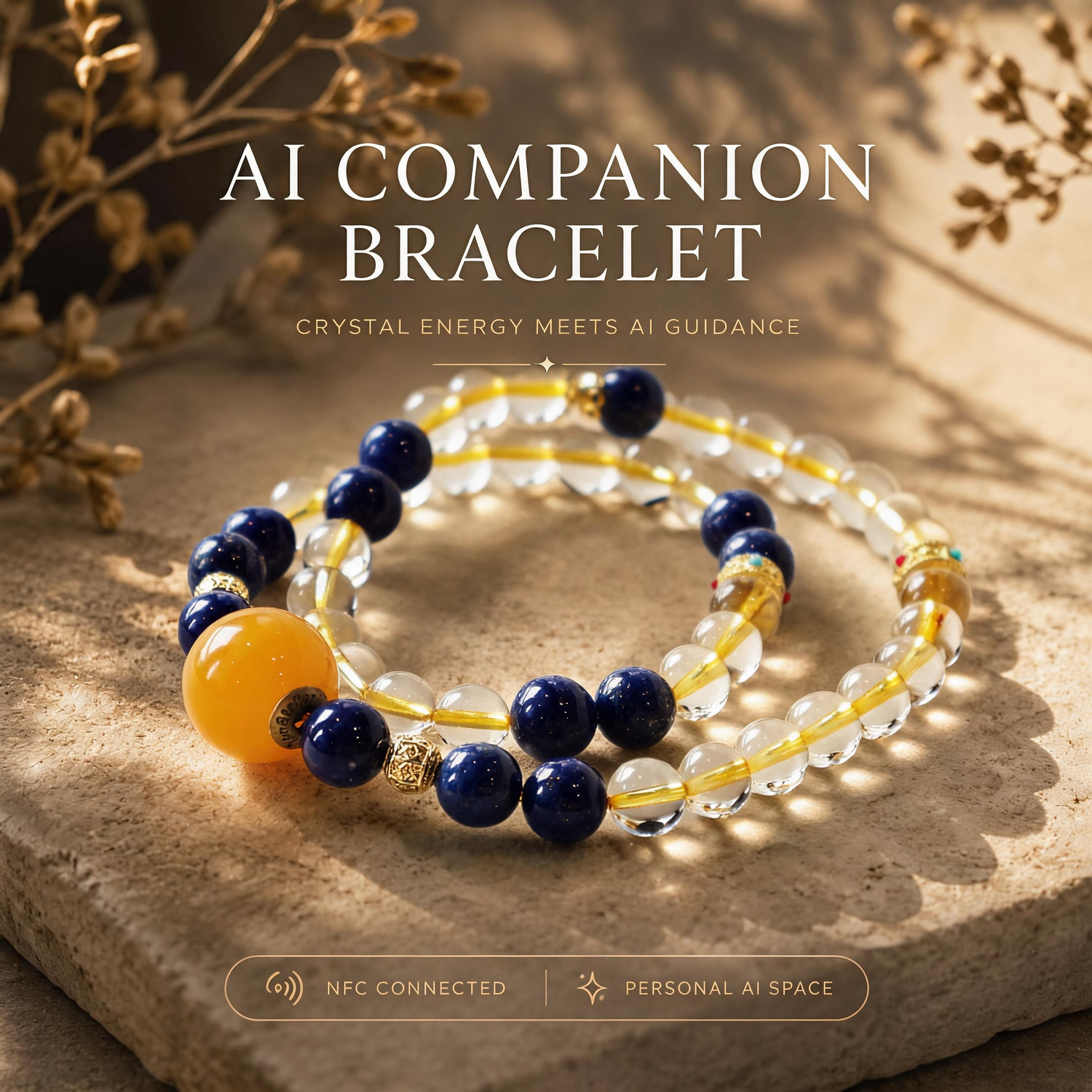 Stellar Horizon Insight Crystal Bracelet crafted with Citrine, Lapis Lazuli, Clear Quartz, and signature AI companion bead