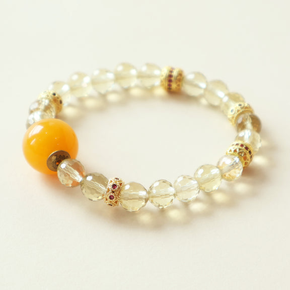 Solar Glow 8mm Faceted Citrine Crystal Bracelet with NFC Smart Bead and Gold Details