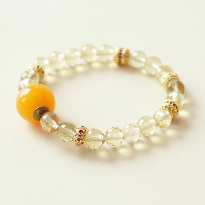 Solar Glow 8mm Faceted Citrine Crystal Bracelet with NFC Smart Bead and Gold Details