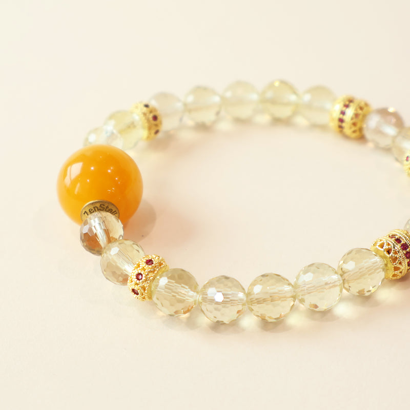 Close Up of Solar Glow Faceted Citrine Crystal Bracelet with Smart NFC Design