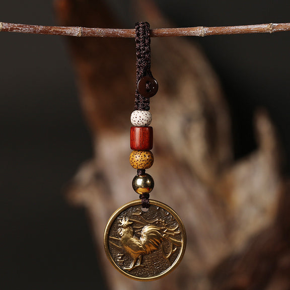 Rooster Chinese Zodiac brass keychain