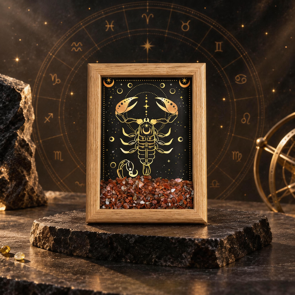 Scorpio zodiac crystal frame with Red Agate chips