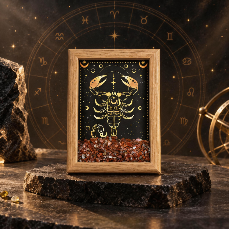 Scorpio zodiac crystal frame with Red Agate chips