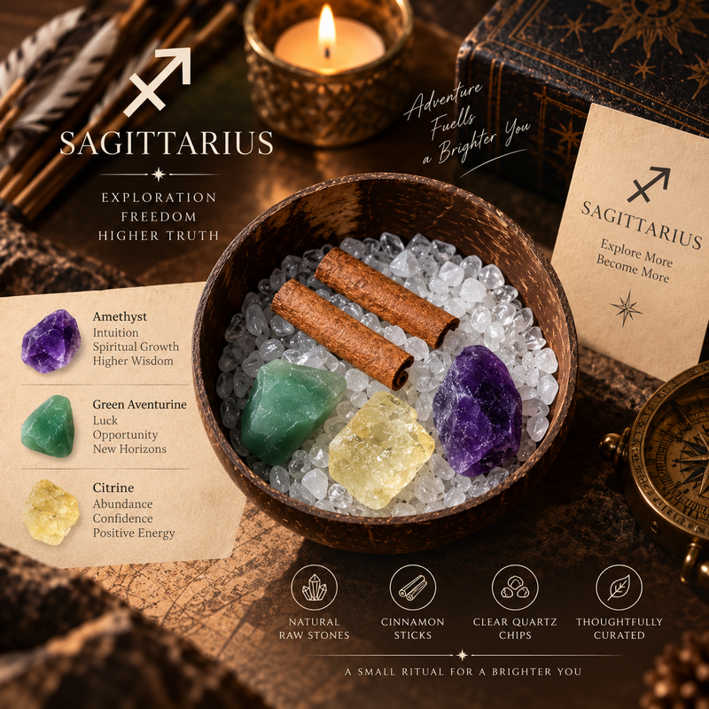 Sagittarius Zodiac Crystal Cleansing Kit with Amethyst, Citrine and Green Aventurine