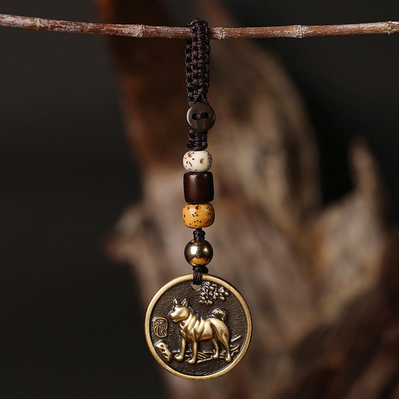 Dog Chinese Zodiac brass keychain