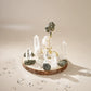 Pyrite and Clear Quartz crystal grid set with natural wood base