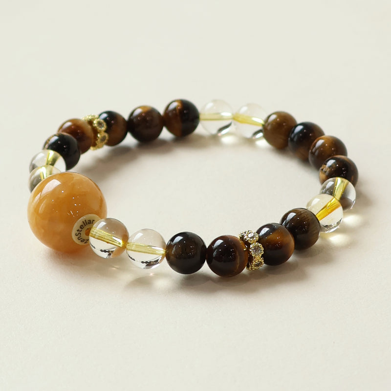 Golden Ray bracelet crafted with Tiger Eye and Citrine crystal beads featuring golden brown tones and natural crystal design