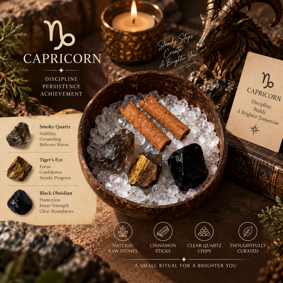 Capricorn Zodiac Crystal Cleansing Kit with Smoky Quartz, Tiger’s Eye and Black Obsidian