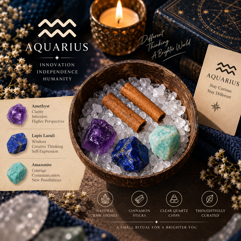 Aquarius Zodiac Crystal Cleansing Kit with Amethyst, Amazonite and Lapis Lazuli