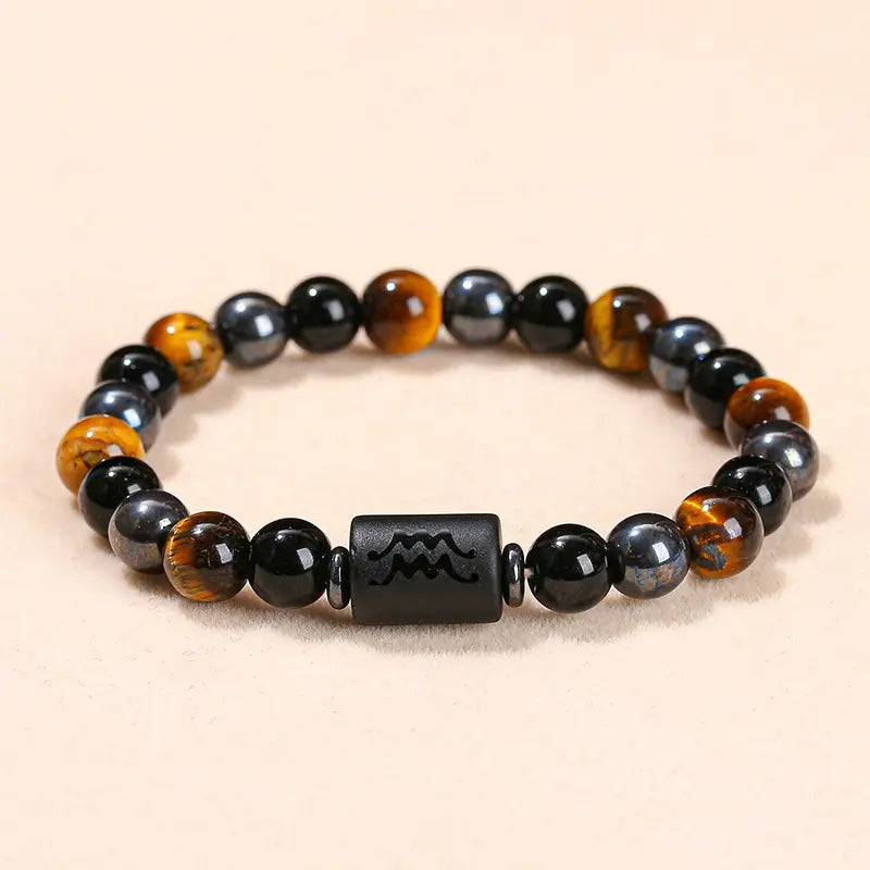 Aquarius Tiger’s Eye and black hematite zodiac bracelet