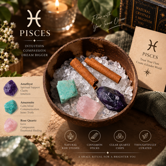 Pisces Zodiac Crystal Cleansing Kit with Amethyst, Amazonite and Rose Quartz