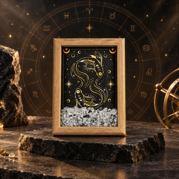 Pisces zodiac crystal frame with Moonstone chips