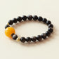 Starry Shield silver obsidian bracelet featuring deep black crystal beads, beeswax accent and minimalist jewelry design