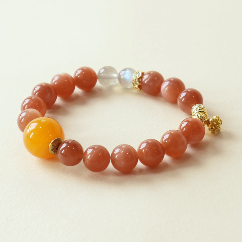SUNSET AURA Sunstone Moonstone Crystal Bracelet Product Detail View