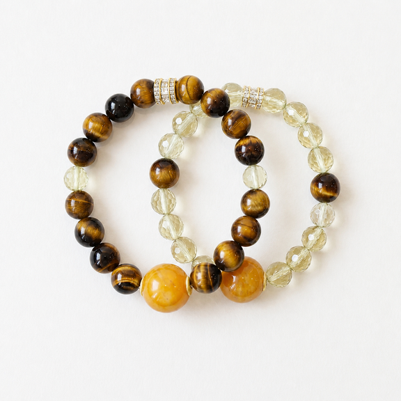 Heartbond couple bracelet with tiger eye crystal and citrine gemstone design