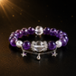 Amethyst bracelet with clear quartz centerpiece, shell pearl accents and silver star charms
