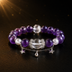 Amethyst bracelet with clear quartz centerpiece, shell pearl accents and silver star charms