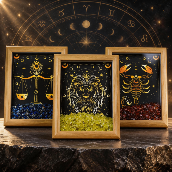 12 zodiac crystal frame decor with natural crystal chips