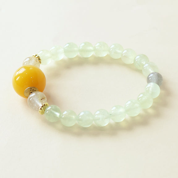 Jade Mist Prehnite crystal bracelet with soft green beads and natural gemstone design