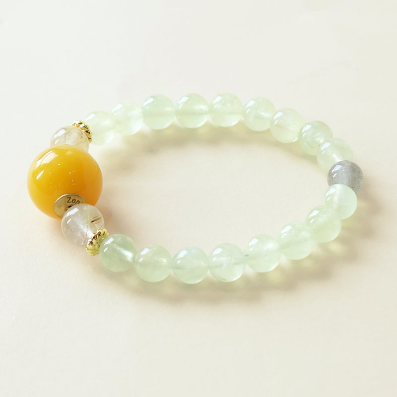 Jade Mist Prehnite crystal bracelet with soft green beads and natural gemstone design