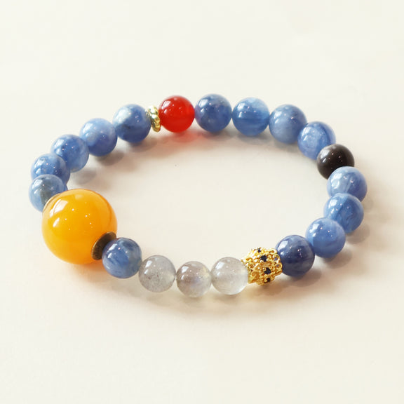 Stellar Flow 8mm Kyanite Moonstone Red Agate Silver Obsidian Crystal Bracelet with NFC Smart Bead