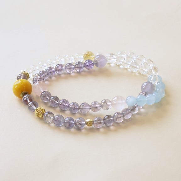 Celestial Flow Amethyst White Crystal Aquamarine Bracelet Product Display