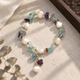 Natural colorful fluorite and baroque freshwater pearl bracelet with gold-plated details