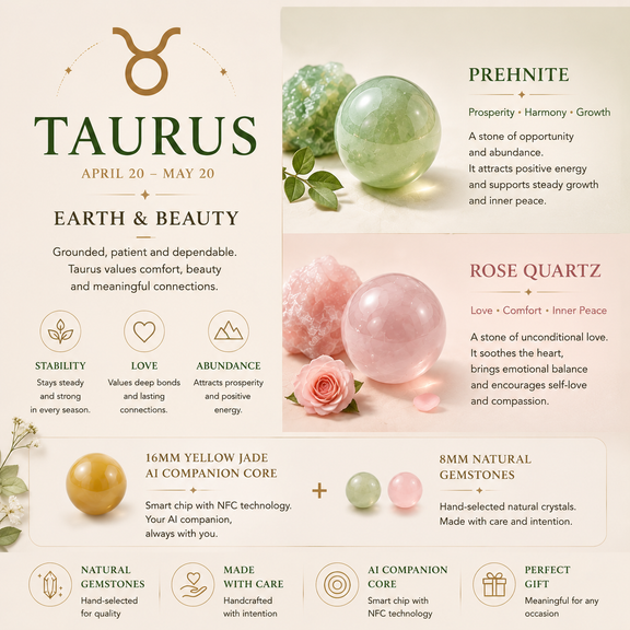 Prehnite and Rose Quartz crystals used in Taurus zodiac bracelet design