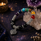 Natural stone mixed crystal bracelet with vintage silver-tone details