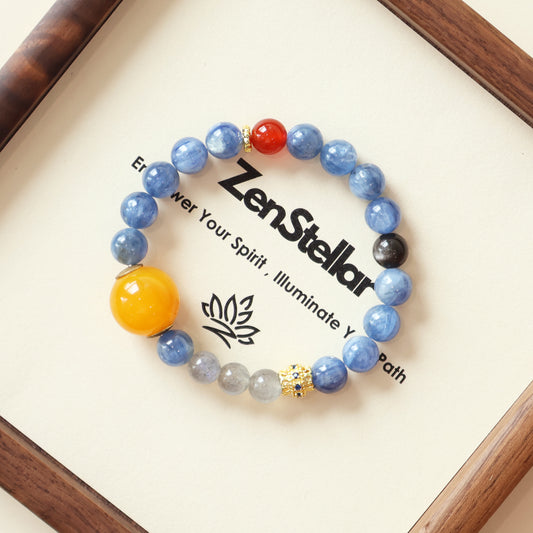 Zenstellar Stellar Flow AI companion bracelet with natural crystal design and branded mindful lifestyle presentation
