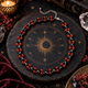 Red agate and black spinel beaded necklace with silver-tone details