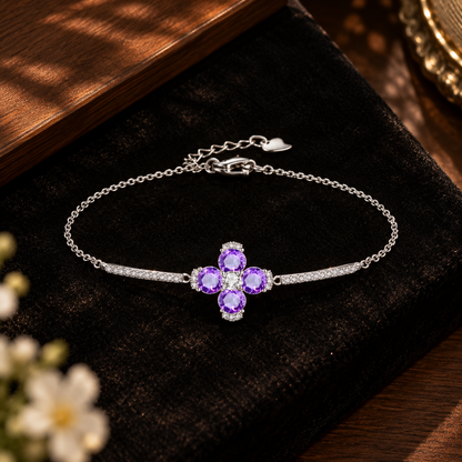 Amethyst four-leaf clover S925 sterling silver bracelet