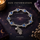 Hamsa evil eye bracelet size showing 6.7 inch length and 2.05 inch inner diameter