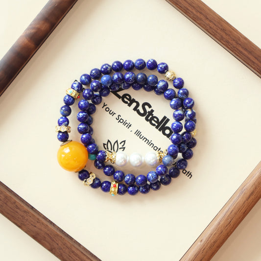 Star Dream deep blue crystal AI Companion Bracelet displayed with Zenstellar card, crystal energy jewelry with NFC smart connection