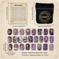 Natural crystal rune stones set size and details with divination guide card and storage pouch
