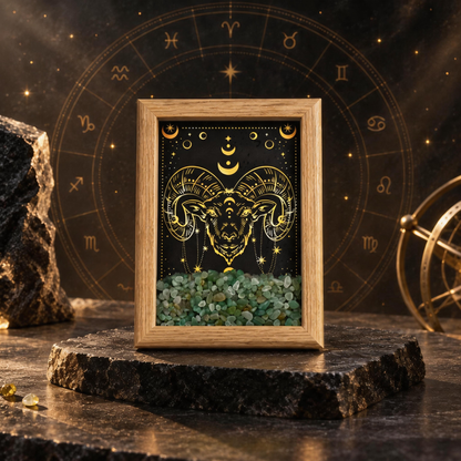 Aries zodiac crystal frame with Green Aventurine chips