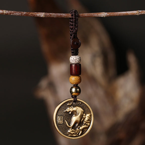 Tiger Chinese Zodiac brass keychain