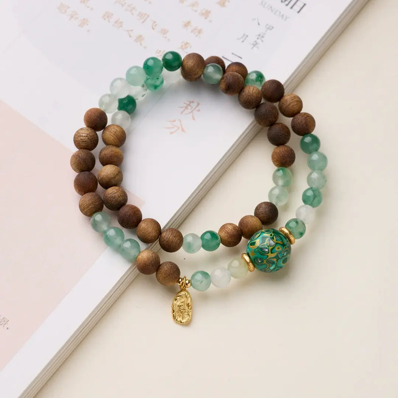 Wood Five Elements bracelet with Qinan agarwood and Chrome Mica Quartzite