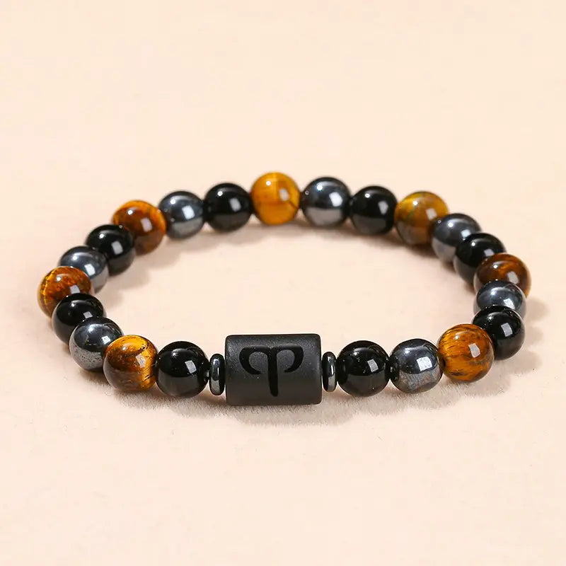 Aries Tiger’s Eye and black hematite zodiac bracelet