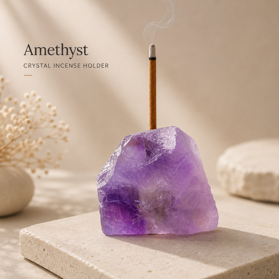 Amethyst natural raw crystal incense holder
