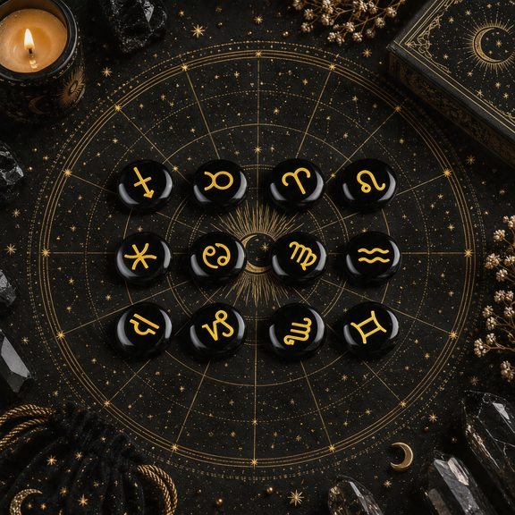 Obsidian 12 zodiac crystal stones set