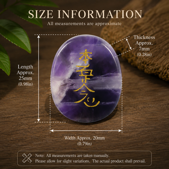 Natural amethyst Reiki symbol stone size and dimensions